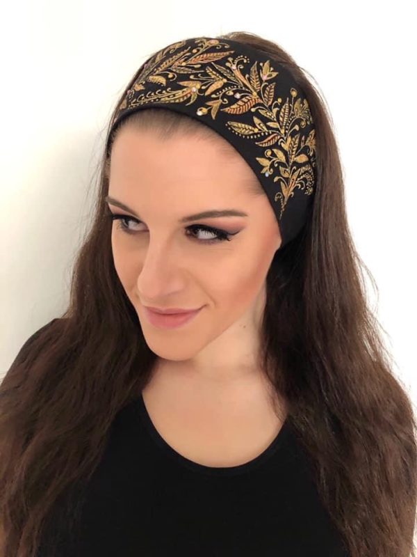 Čelenka černá se zlatými listy - Image 4