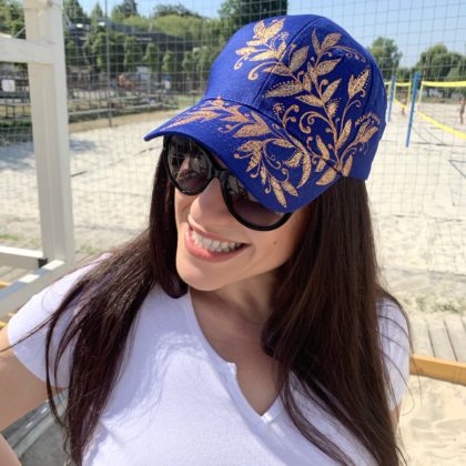 Kšiltovka modrá se zlatými listy