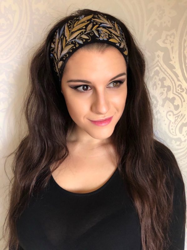 Čelenka černá se zlatomodrými listy - Image 3