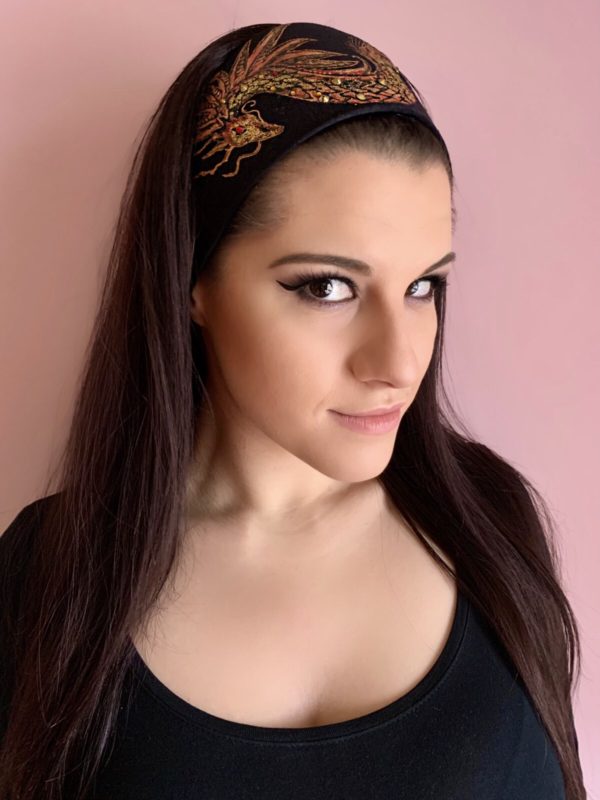 Čelenka černá se zlatým drakem - Image 4
